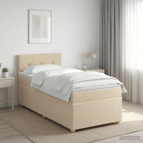 Boxspring krevet s madracem Krem 90 x 190 cm Tkanina - Krem 90 x 190 cm Prošiveno gumbima Cijena