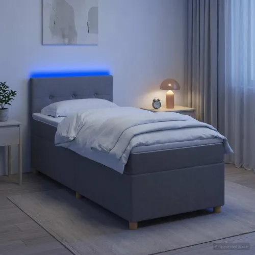 Boxspring krevet s madracem Svjetlosiva 100 x 200 cm Tkanina - Svjetlosiva 100 x 200 cm Prošiveno gumbima Cijena
