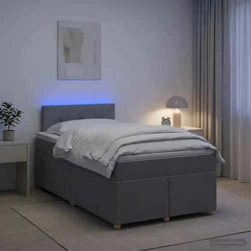 Boxspring krevet s madracem Svjetlosiva 120 x 190 cm Tkanina - Svjetlosiva 120 x 190 cm Prošiveno gumbima Cijena