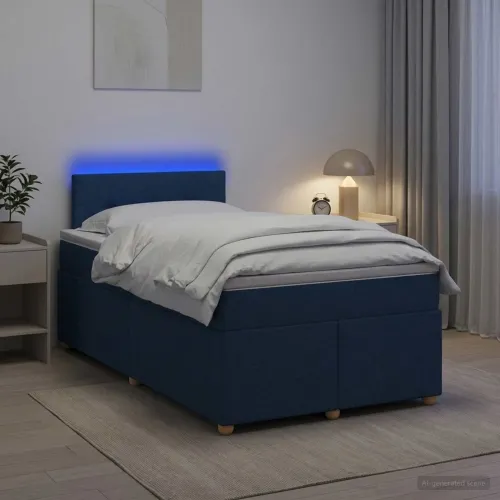 Boxspring krevet s madracem Plava 120 x 190 cm Tkanina - Plava 120 x 190 cm Prošiveno gumbima Cijena