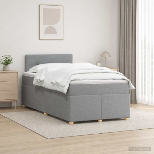 Boxspring krevet s madracem Svjetlosiva 120 x 200 cm Tkanina - Svjetlosiva 120 x 200 cm Prošiveno gumbima Cijena