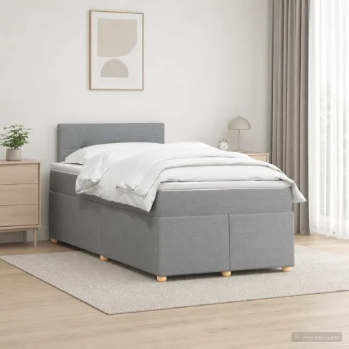 Boxspring krevet s madracem Svjetlosiva 120 x 200 cm Tkanina - Svjetlosiva 120 x 200 cm Prošiveno gumbima Cijena