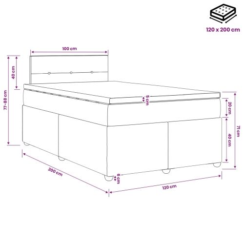 Boxspring krevet s madracem Tamnosiva 120 x 200 cm Tkanina - Tamnosiva 120 x 200 cm Prošiveno gumbima Cijena