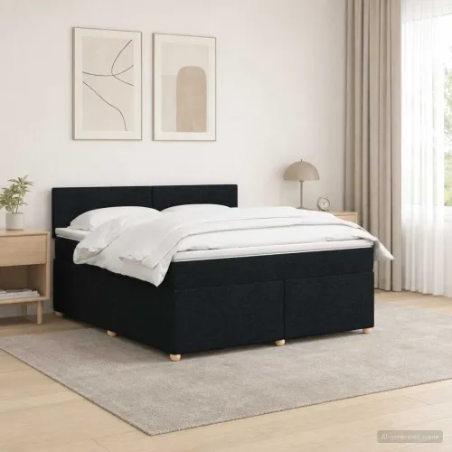 Boxspring krevet s madracem Crna 140 x 200 cm Tkanina - Crna 140 x 200 cm Prošiveno gumbima Cijena