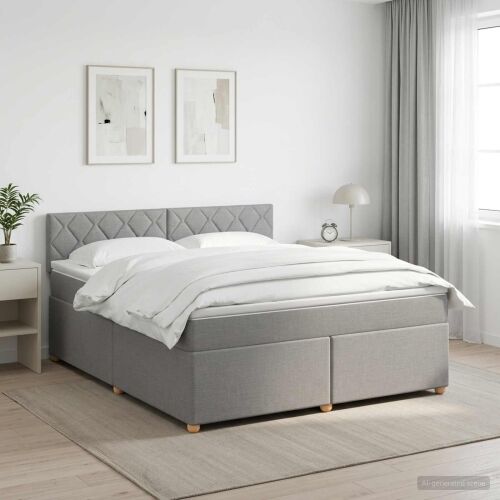 Boxspring krevet s madracem Svjetlosiva 160 x 200 cm Tkanina - Svjetlosiva 160 x 200 cm Dizajn s rombovima Cijena