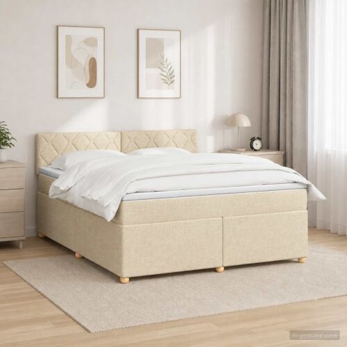 Boxspring krevet s madracem Krem 180 x 200 cm Tkanina - Krem 180 x 200 cm Dizajn s rombovima Cijena
