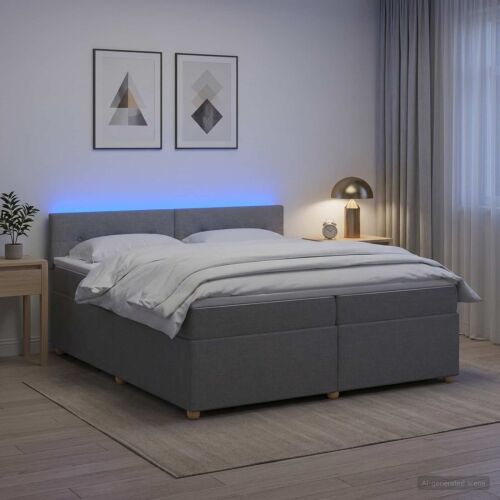 Boxspring krevet s madracem Svjetlosiva 200 x 200 cm Tkanina - Svjetlosiva 200 x 200 cm Prošiveno gumbima Cijena