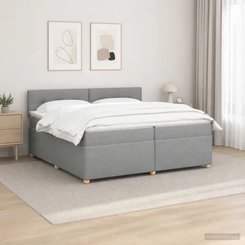 Boxspring krevet s madracem Svjetlosiva 200 x 200 cm Tkanina - Svjetlosiva 200 x 200 cm Prošiveno gumbima Cijena
