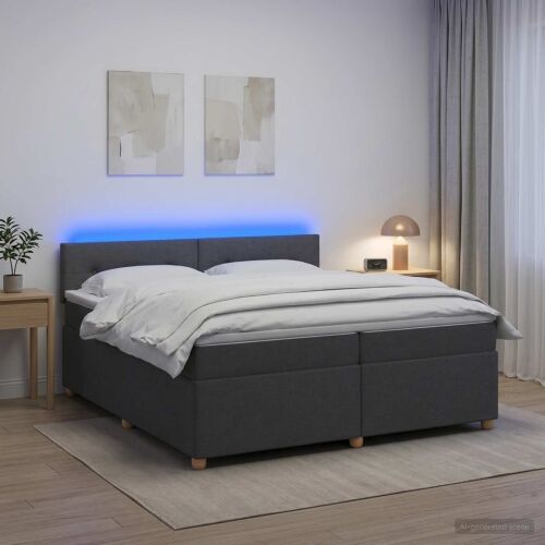 Boxspring krevet s madracem Tamnosiva 200 x 200 cm Tkanina - Tamnosiva 200 x 200 cm Prošiveno gumbima Cijena