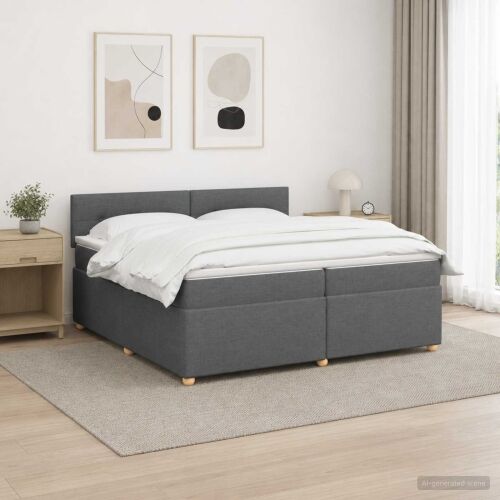 Boxspring krevet s madracem Tamnosiva 200 x 200 cm Tkanina - Tamnosiva 200 x 200 cm Prošiveno gumbima Cijena