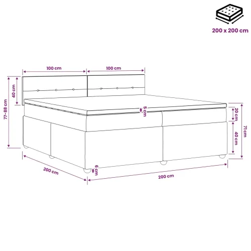 Boxspring krevet s madracem Tamnosiva 200 x 200 cm Tkanina - Tamnosiva 200 x 200 cm Prošiveno gumbima Cijena