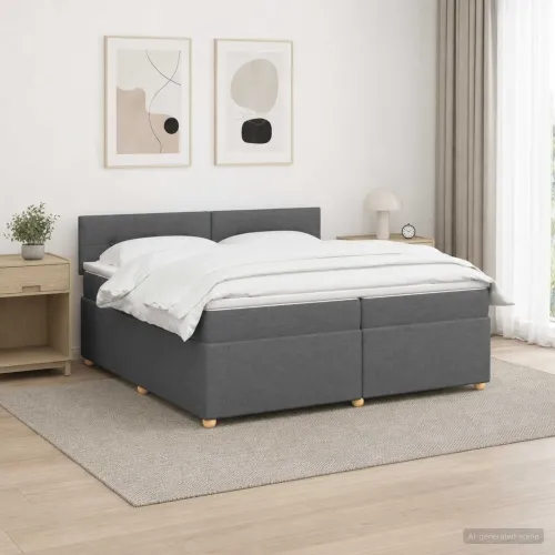 Boxspring krevet s madracem Tamnosiva 200 x 200 cm Tkanina - Tamnosiva 200 x 200 cm Prošiveno gumbima Cijena