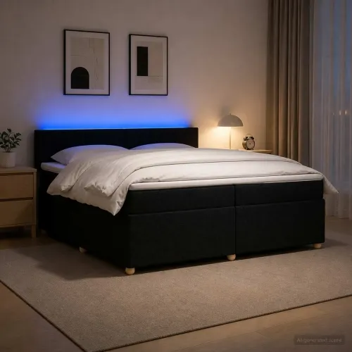 Boxspring krevet s madracem Crna 200 x 200 cm Tkanina - Crna 200 x 200 cm Prošiveno gumbima Cijena