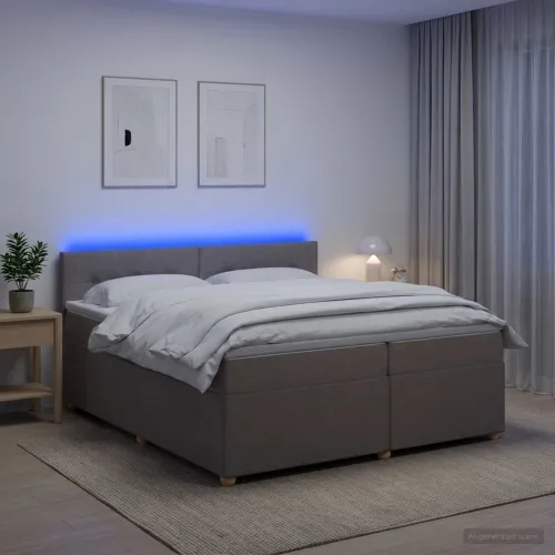 Boxspring krevet s madracem Sivosmeđa 200 x 200 cm Tkanina - Sivosmeđa 200 x 200 cm Prošiveno gumbima Cijena