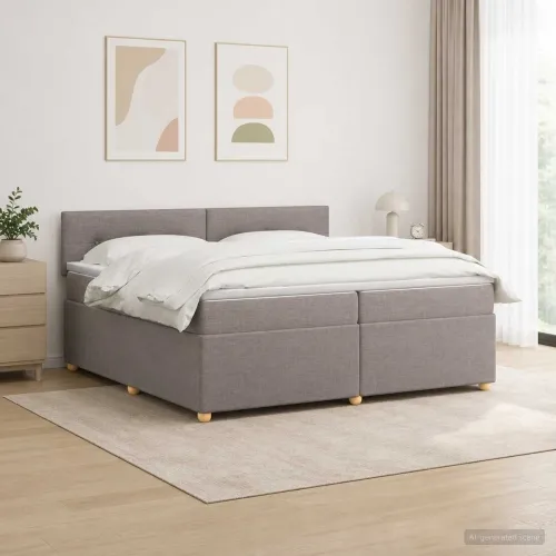 Boxspring krevet s madracem Sivosmeđa 200 x 200 cm Tkanina - Sivosmeđa 200 x 200 cm Prošiveno gumbima Cijena