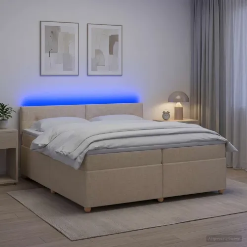 Boxspring krevet s madracem Krem 200 x 200 cm Tkanina - Krem 200 x 200 cm Prošiveno gumbima Cijena
