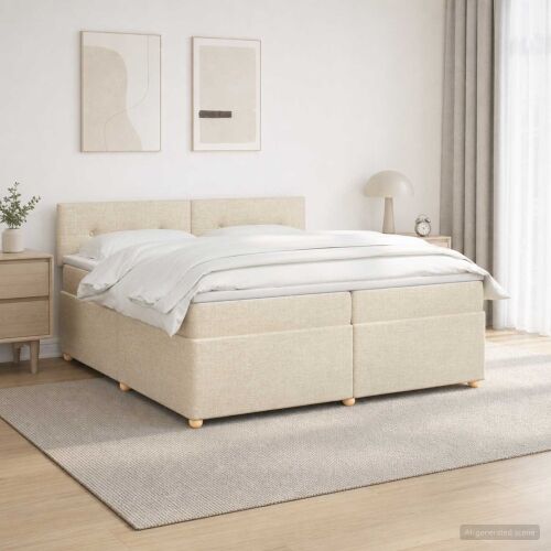 Boxspring krevet s madracem Krem 200 x 200 cm Tkanina - Krem 200 x 200 cm Prošiveno gumbima Cijena