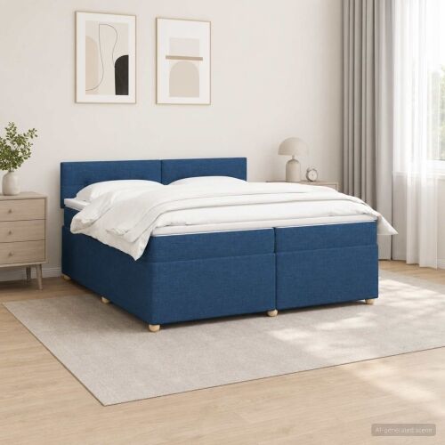 Boxspring krevet s madracem Plava 200 x 200 cm Tkanina - Plava 200 x 200 cm Prošiveno gumbima Cijena