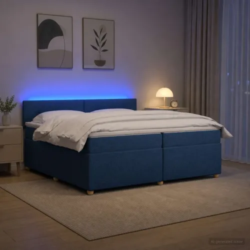 Boxspring krevet s madracem Plava 200 x 200 cm Tkanina - Plava 200 x 200 cm Prošiveno gumbima Cijena