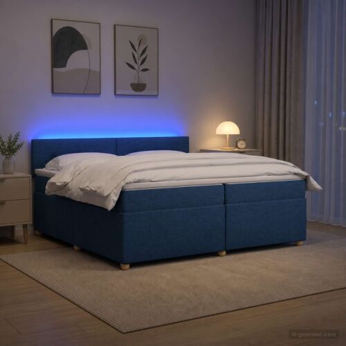 Boxspring krevet s madracem Plava 200 x 200 cm Tkanina - Plava 200 x 200 cm Prošiveno gumbima Cijena