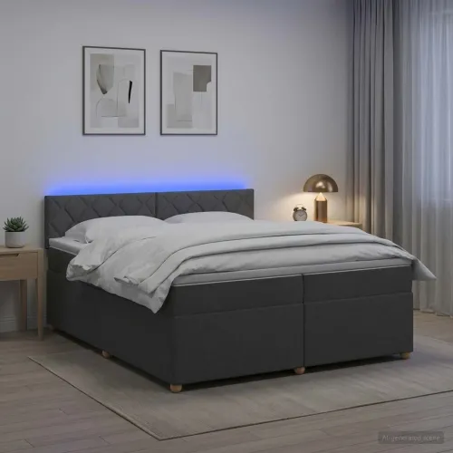 Boxspring krevet s madracem Tamnosiva 200 x 200 cm Tkanina - Tamnosiva 200 x 200 cm Dizajn s rombovima Cijena