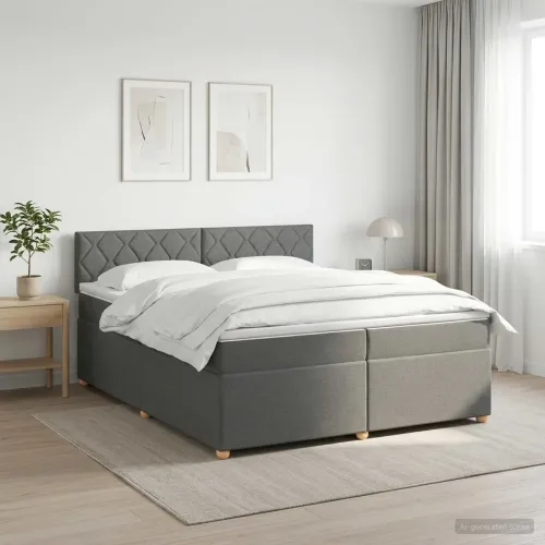 Boxspring krevet s madracem Tamnosiva 200 x 200 cm Tkanina - Tamnosiva 200 x 200 cm Dizajn s rombovima Cijena