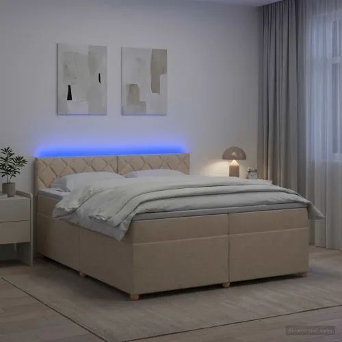Boxspring krevet s madracem Krem 200 x 200 cm Tkanina - Krem 200 x 200 cm Dizajn s rombovima Cijena
