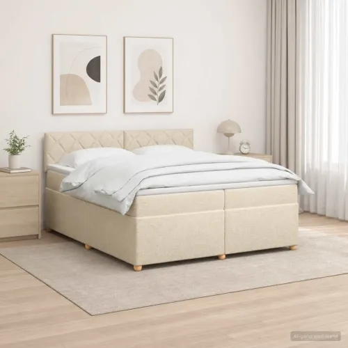Boxspring krevet s madracem Krem 200 x 200 cm Tkanina - Krem 200 x 200 cm Dizajn s rombovima Cijena