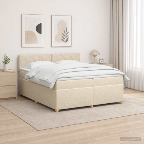 Boxspring krevet s madracem Krem 200 x 200 cm Tkanina - Krem 200 x 200 cm Dizajn s rombovima Cijena