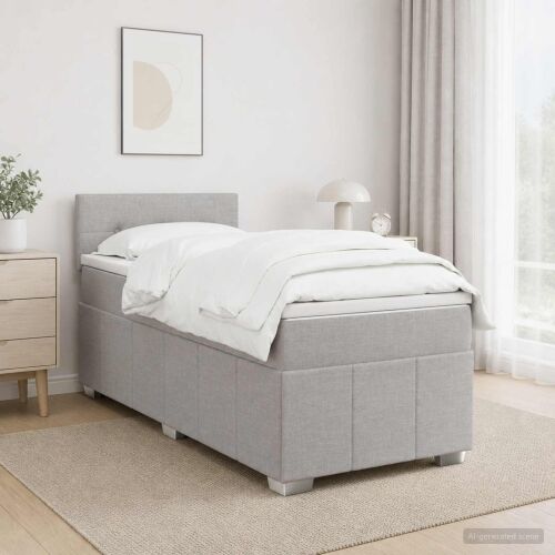 Boxspring krevet s madracem Svjetlosiva 100 x 200 cm Tkanina - Svjetlosiva 100 x 200 cm Prošiveno gumbima Cijena