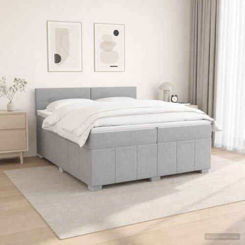 Boxspring krevet s madracem Svjetlosiva 200 x 200 cm Tkanina - Svjetlosiva 200 x 200 cm Prošiveno gumbima Cijena