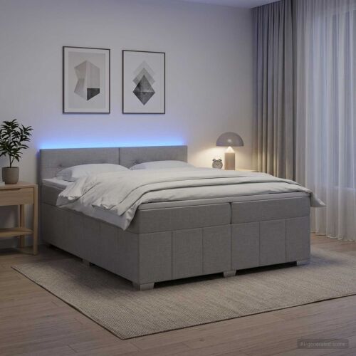 Boxspring krevet s madracem Svjetlosiva 200 x 200 cm Tkanina - Svjetlosiva 200 x 200 cm Prošiveno gumbima Cijena