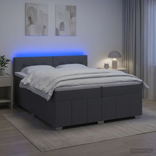 Boxspring krevet s madracem Tamnosiva 200 x 200 cm Tkanina - Tamnosiva 200 x 200 cm Prošiveno gumbima Cijena