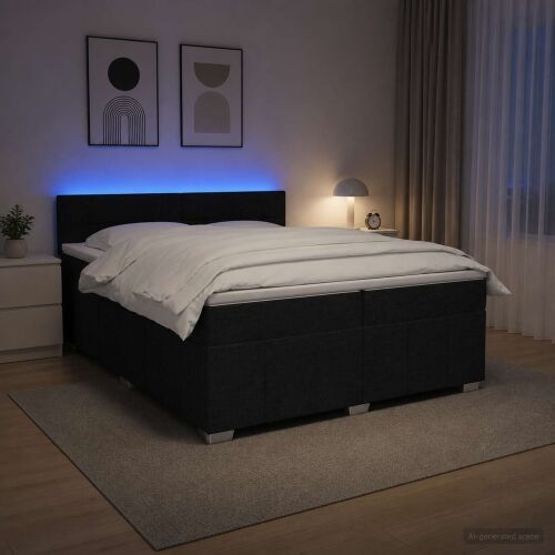 Boxspring krevet s madracem Crna 200 x 200 cm Tkanina - Crna 200 x 200 cm Prošiveno gumbima Cijena