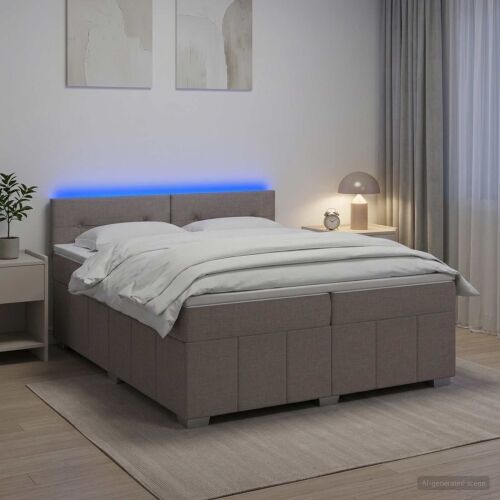 Boxspring krevet s madracem Sivosmeđa 200 x 200 cm Tkanina - Sivosmeđa 200 x 200 cm Prošiveno gumbima Cijena