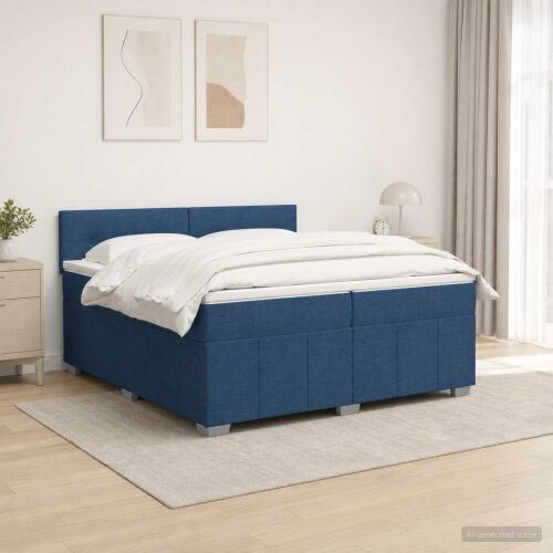 Boxspring krevet s madracem Plava 200 x 200 cm Tkanina - Plava 200 x 200 cm Prošiveno gumbima Cijena