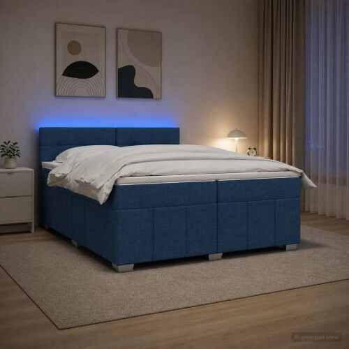 Boxspring krevet s madracem Plava 200 x 200 cm Tkanina - Plava 200 x 200 cm Prošiveno gumbima Cijena