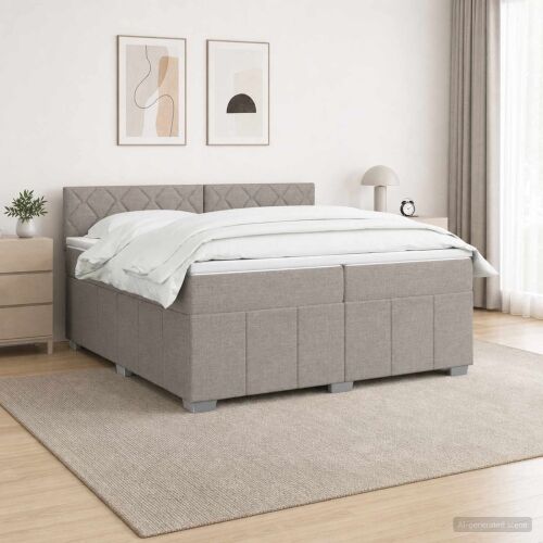 Boxspring krevet s madracem Sivosmeđa 200 x 200 cm Tkanina - Sivosmeđa 200 x 200 cm Dizajn s rombovima Cijena