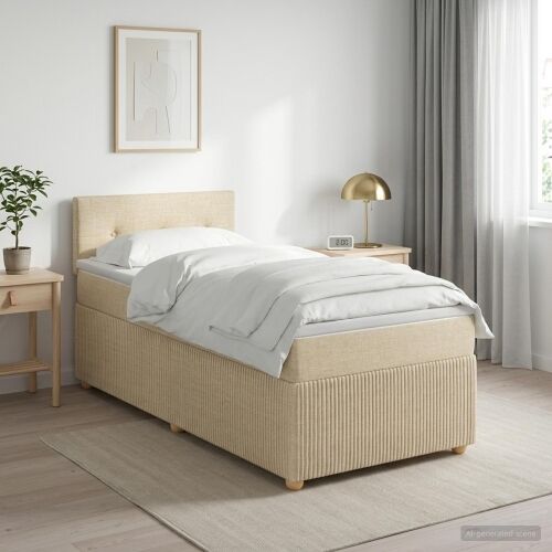 Boxspring krevet s madracem Krem 90 x 200 cm Tkanina - Krem 90 x 200 cm Prošiveno gumbima Cijena