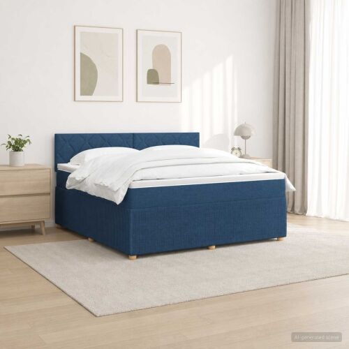 Boxspring krevet s madracem Plava 160 x 200 cm Tkanina - Plava 160 x 200 cm Dizajn s rombovima Cijena