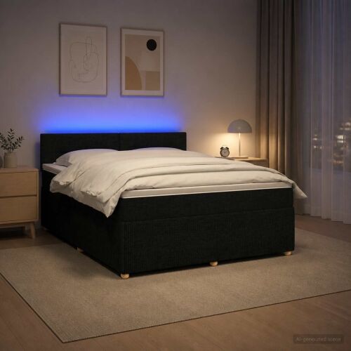 Boxspring krevet s madracem Crna 180 x 200 cm Tkanina - Crna 180 x 200 cm Prošiveno gumbima Cijena