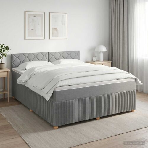 Boxspring krevet s madracem Svjetlosiva 180 x 200 cm Tkanina - Svjetlosiva 180 x 200 cm Dizajn s rombovima Cijena