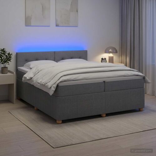 Boxspring krevet s madracem Svjetlosiva 200 x 200 cm Tkanina - Svjetlosiva 200 x 200 cm Prošiveno gumbima Cijena