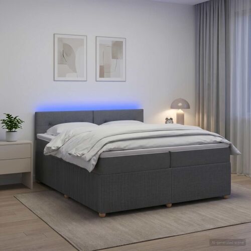 Boxspring krevet s madracem Tamnosiva 200 x 200 cm Tkanina - Tamnosiva 200 x 200 cm Prošiveno gumbima Cijena