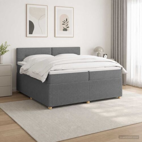 Boxspring krevet s madracem Tamnosiva 200 x 200 cm Tkanina - Tamnosiva 200 x 200 cm Prošiveno gumbima Cijena
