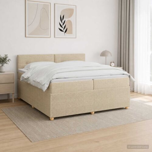 Boxspring krevet s madracem Krem 200 x 200 cm Tkanina - Krem 200 x 200 cm Prošiveno gumbima Cijena