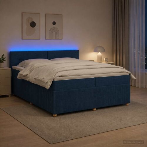 Boxspring krevet s madracem Plava 200 x 200 cm Tkanina - Plava 200 x 200 cm Prošiveno gumbima Cijena
