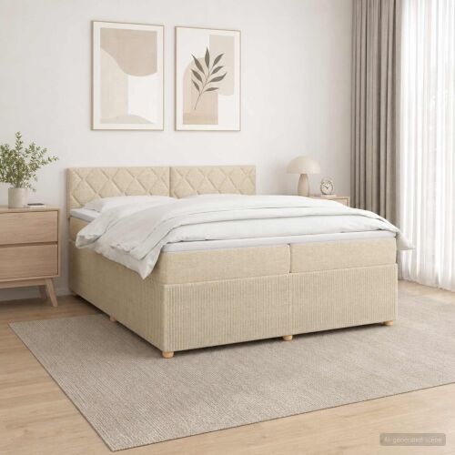 Boxspring krevet s madracem Krem 200 x 200 cm Tkanina - Krem 200 x 200 cm Dizajn s rombovima Cijena