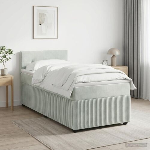 Boxspring krevet s madracem Svjetlosiva 80 x 200 cm Baršun - Svjetlosiva 80 x 200 cm Prošiveno gumbima Cijena