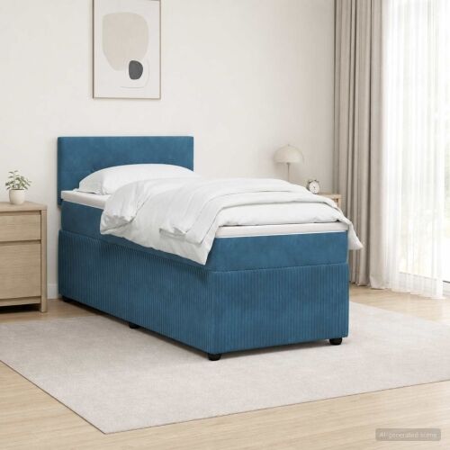 Boxspring krevet s madracem Plava 90 x 190 cm Baršun - Plava 90 x 190 cm Prošiveno gumbima Cijena